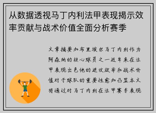 从数据透视马丁内利法甲表现揭示效率贡献与战术价值全面分析赛季